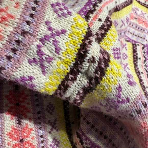 Boden fair isle sweater pink coral yellow purple XS wool blend - Picture 4 of 5
